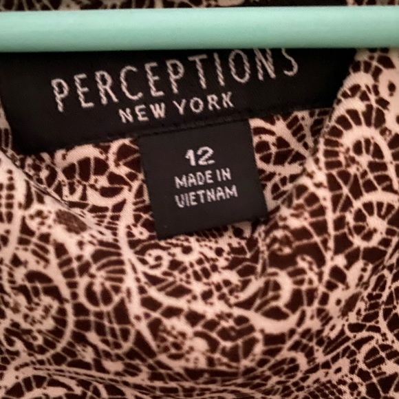 Perceptions Abstract Side Tie Belt A-Line Dress Women's 12 Brown White Stretchy - Picture 6 of 8